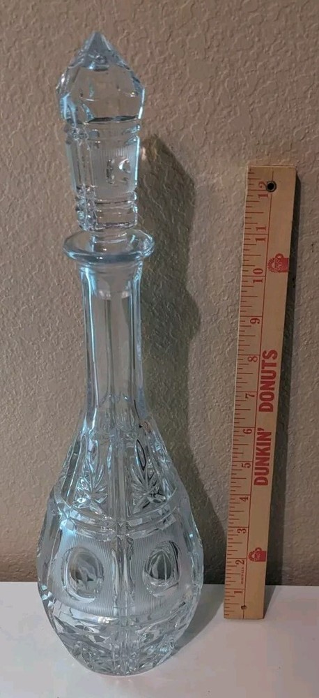 Heavy Elegant Vintage Crystal Decanter With Stopper -14 inches Tall