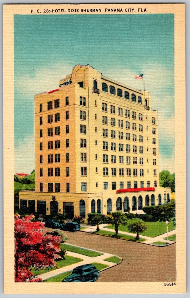 Vtg Linen Postcard Hotel Dixie Sherman Panama City, FL 1940s
