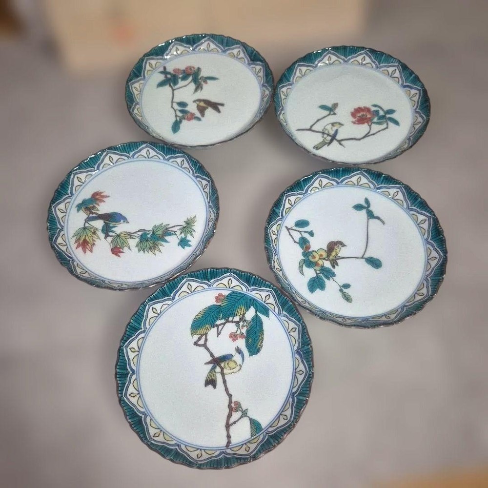 Kyoto Ware Kutani Porcelain Plate Bird Flower 16cm Unused Japan Ceramics