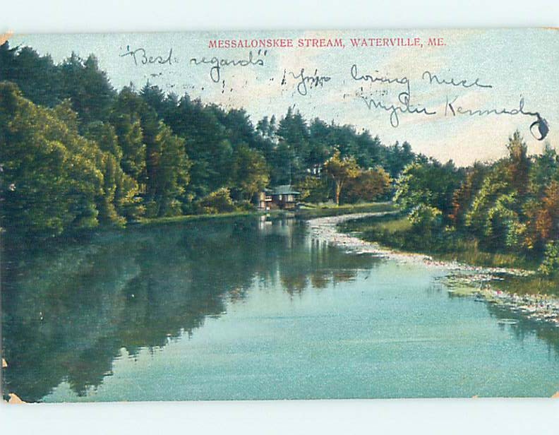Divided-Back WATER SCENE Waterville Maine ME hk3028