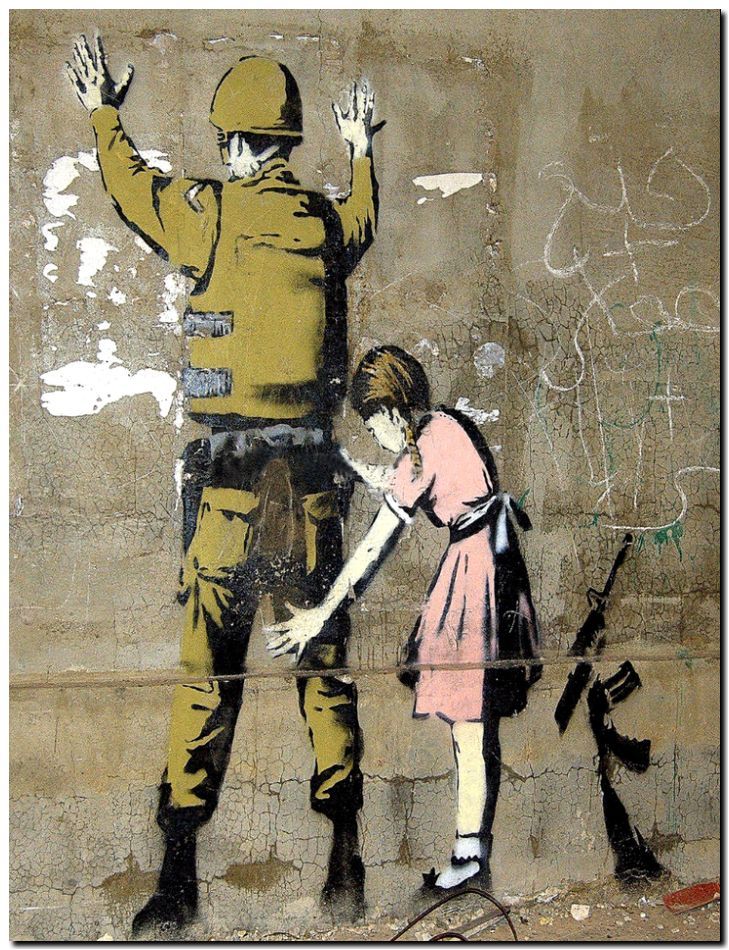 BANKSY STREET ART *FRAMED* CANVAS PRINT Girl Searches soldier 24x16