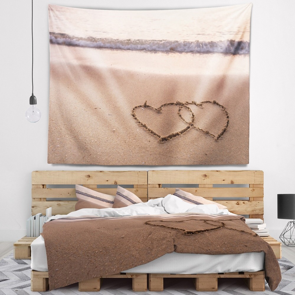 Designart 'Two Hearts Drawn on the Beach' Seascape Wall  Small