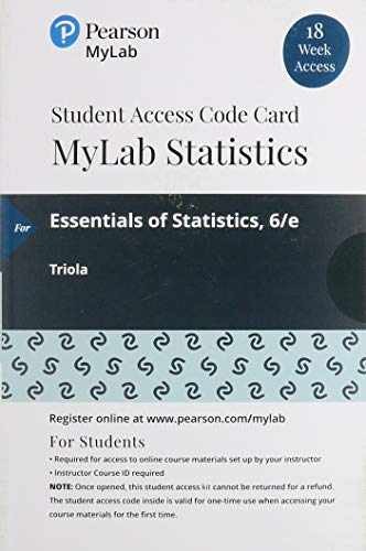 Essentials of Statistics -- - Printed Access Code, by Triola Mario - Very Good p