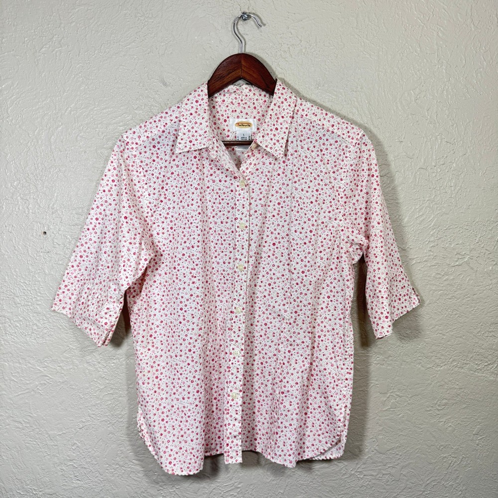 Vtg 90s Talbots Button Blouse Lg Ditzy Floral Cottagecore Coquette Garden Cotton
