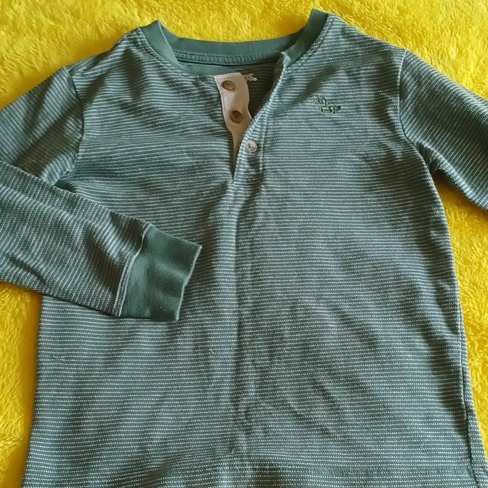Garanimals 365 Kids Boys Size 6 Green Striped Long Sleeve Henley Shirt
