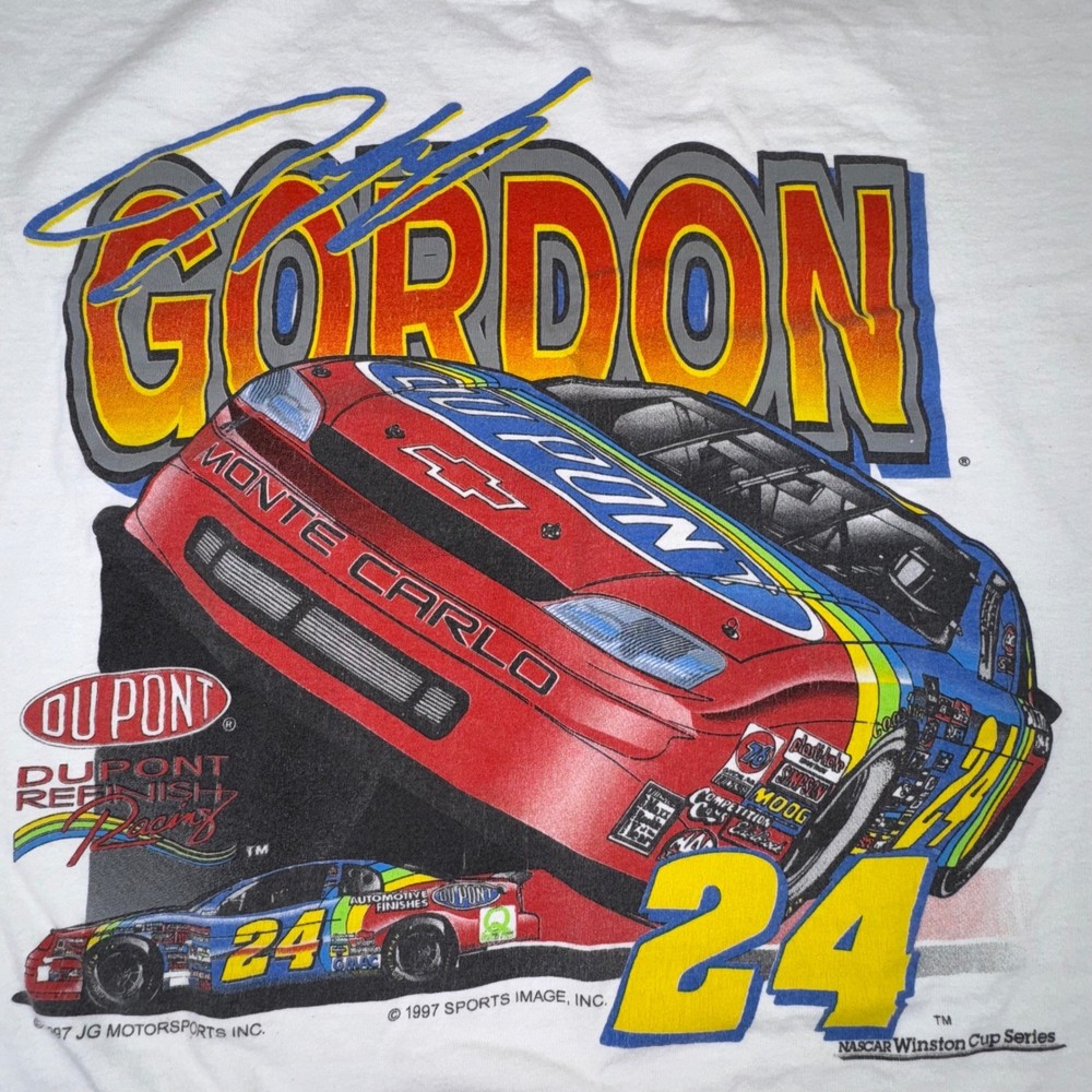 RARE 1997 Jeff Gordon NASCAR DuPont Racing Tee XL Vintage Rainbow Monte Carlo
