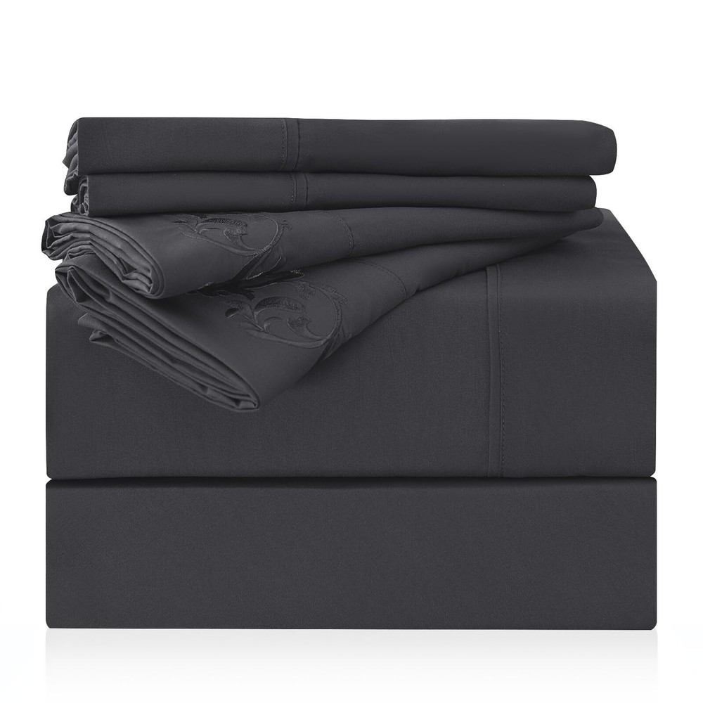 Queen Size Sheet Set - 6 Piece Hotel Luxury Wrinkle-Free Microfiber Sheet, Oe...