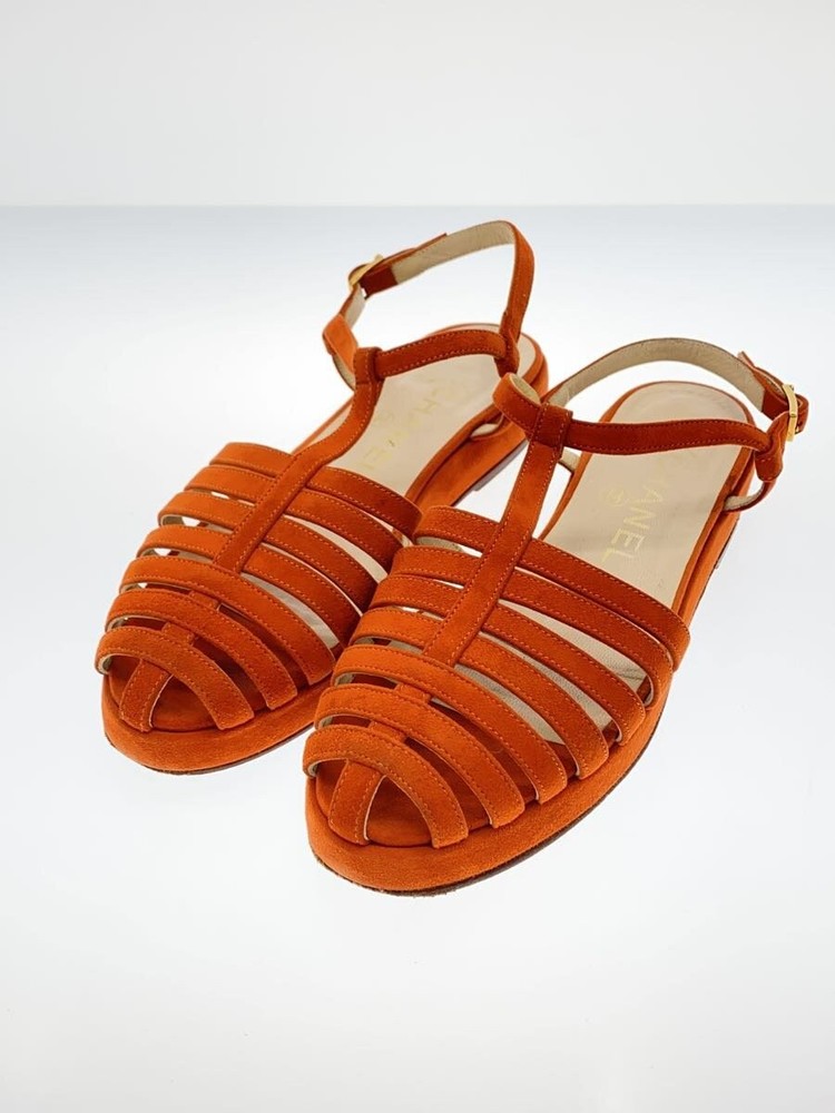 Chanel Orange Suede Gurkha Sandals Ankle Strap EU 37.5 Preowned