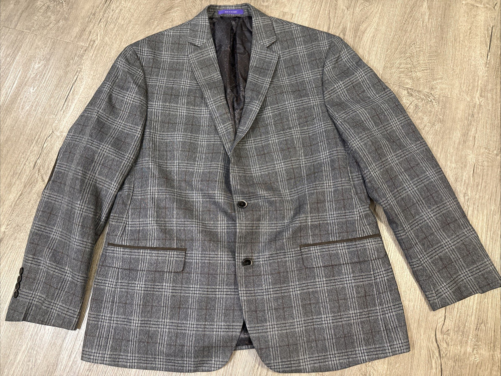 NWOT Tallia XL Sport Coat Blazer Gray Glen Plaid Windowpane Check Modern Fit 46R