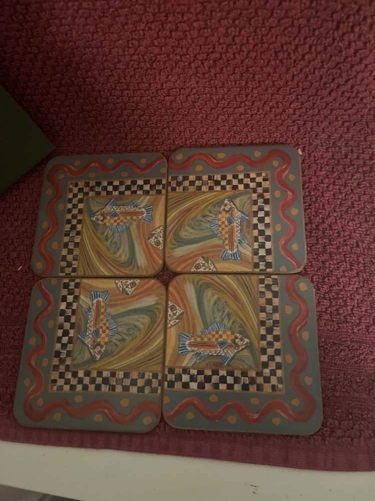 Mckenzie Childs coasters Fish Painting In original box