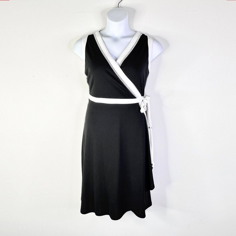 Tommy Hilfiger Dress Women 14 Black White Wrap Sleeveless Midi Corpcore Classic