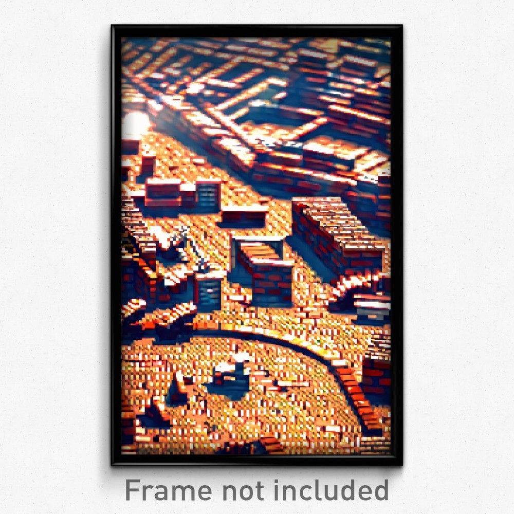 8 Bit Psychedelic Busy Brickyard Pixel Art Poster - Trippy Video Game Print