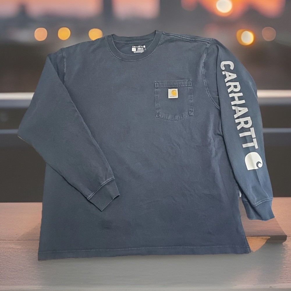CARHARTT MENS Blue LOOSE FIT LONG SLEEVE TSHIRT POCKET LOGO SIZE LARGE