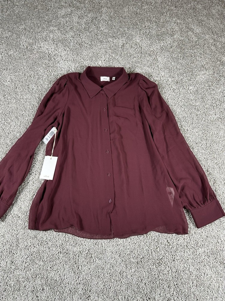 Wilfred Blouse Size Large Sheer Long Sleeve Button Down NWT Burgundy
