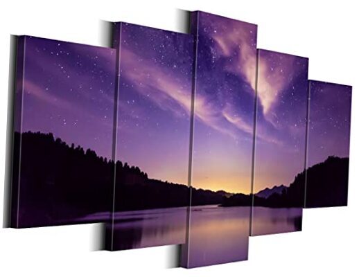 Purple Aurora Wall Art Canvas Prints 5 Pieces Modern Landscape Nature Large