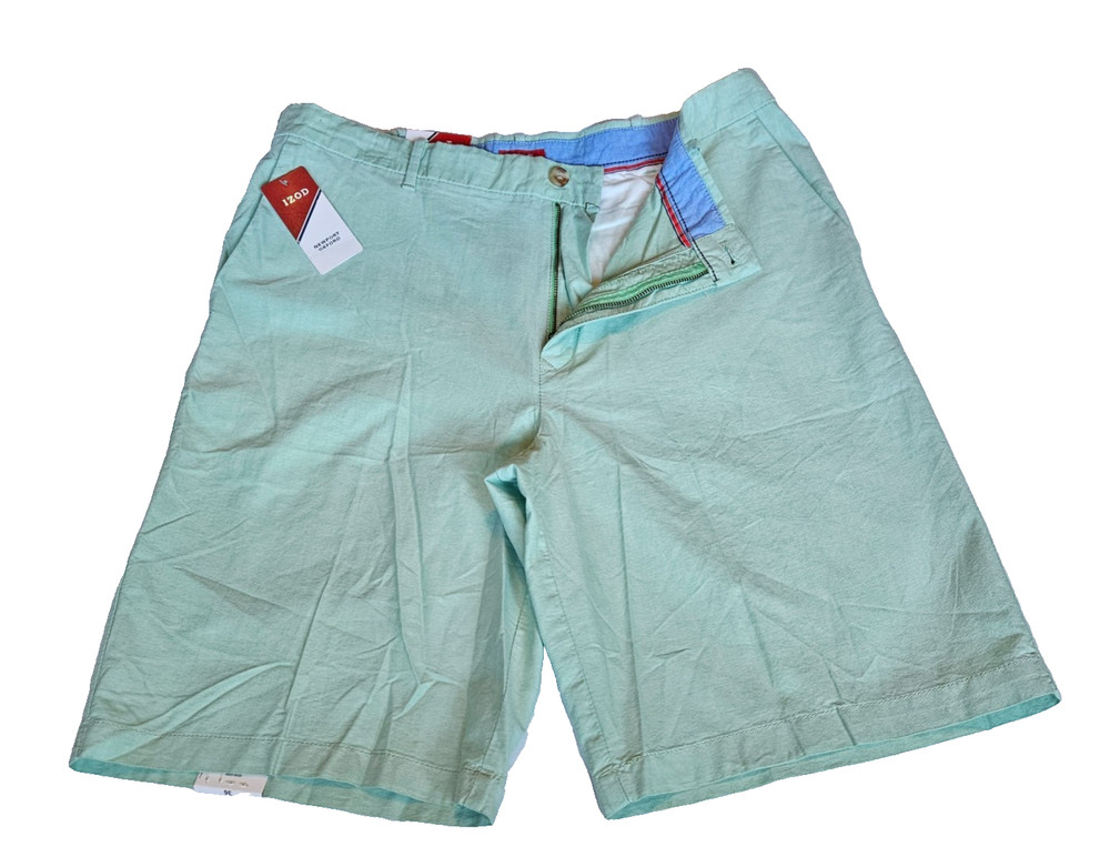 NWT IZOD Mens 36 Flat Front Chino Shorts Absinthe Green 10.5