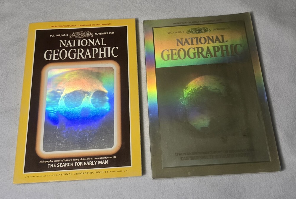 National Geographic, 2 Piece Holographic. Set November 1985 & December 1988