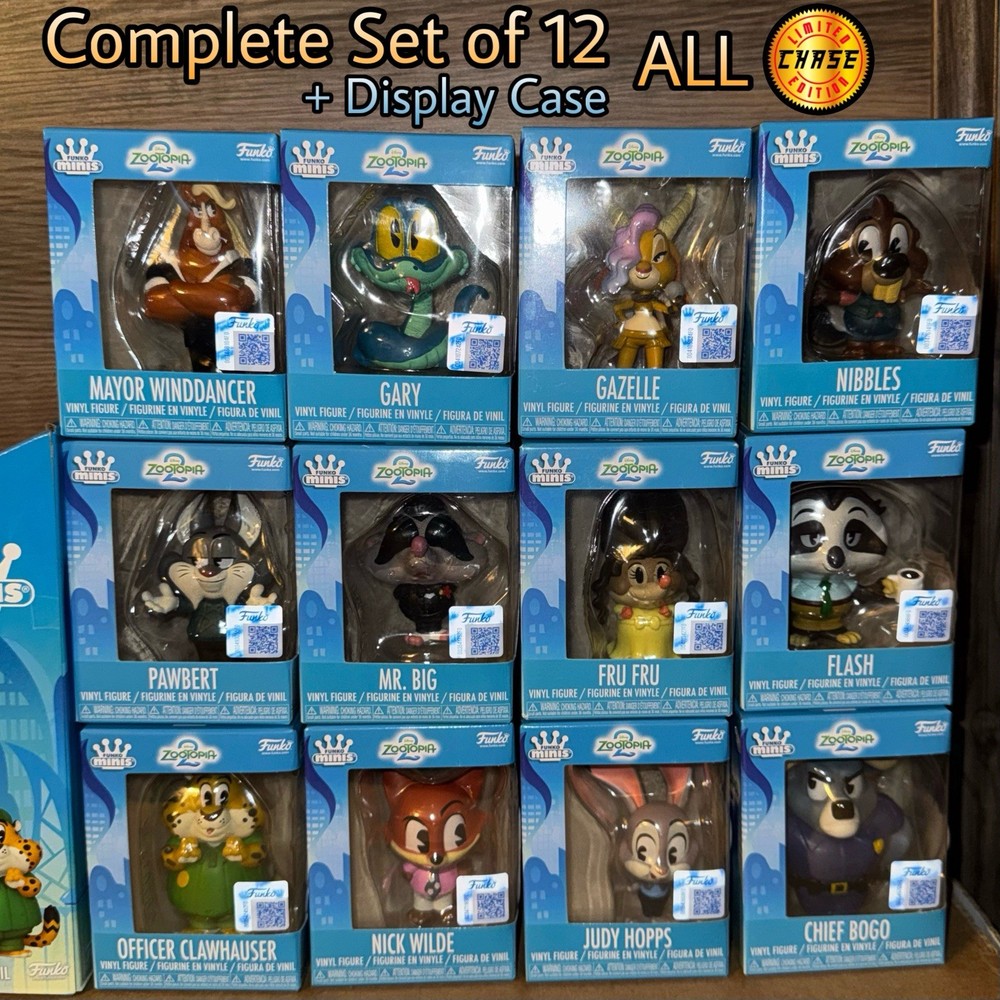 Complete Set of 12 Zootopia 2 Five Below Exclusive Funko Minis Chase & Display