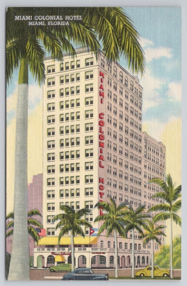 Miami Colonial Hotel Florida Vintage Linen Postcard 1955 Curteich-Chicago