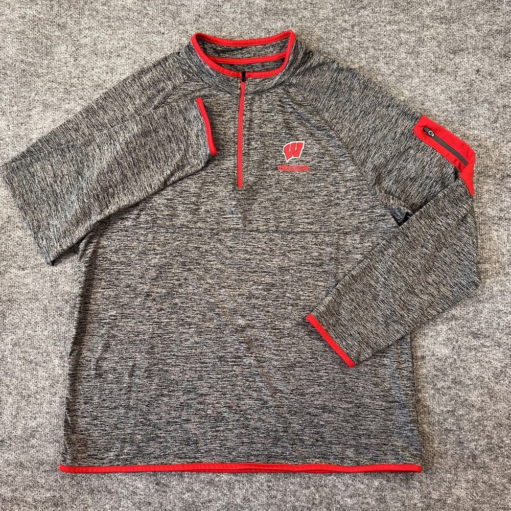 Wisconsin Badgers 1/4 Zip Long Sleeve Active Pullover Gray Men's Size Large