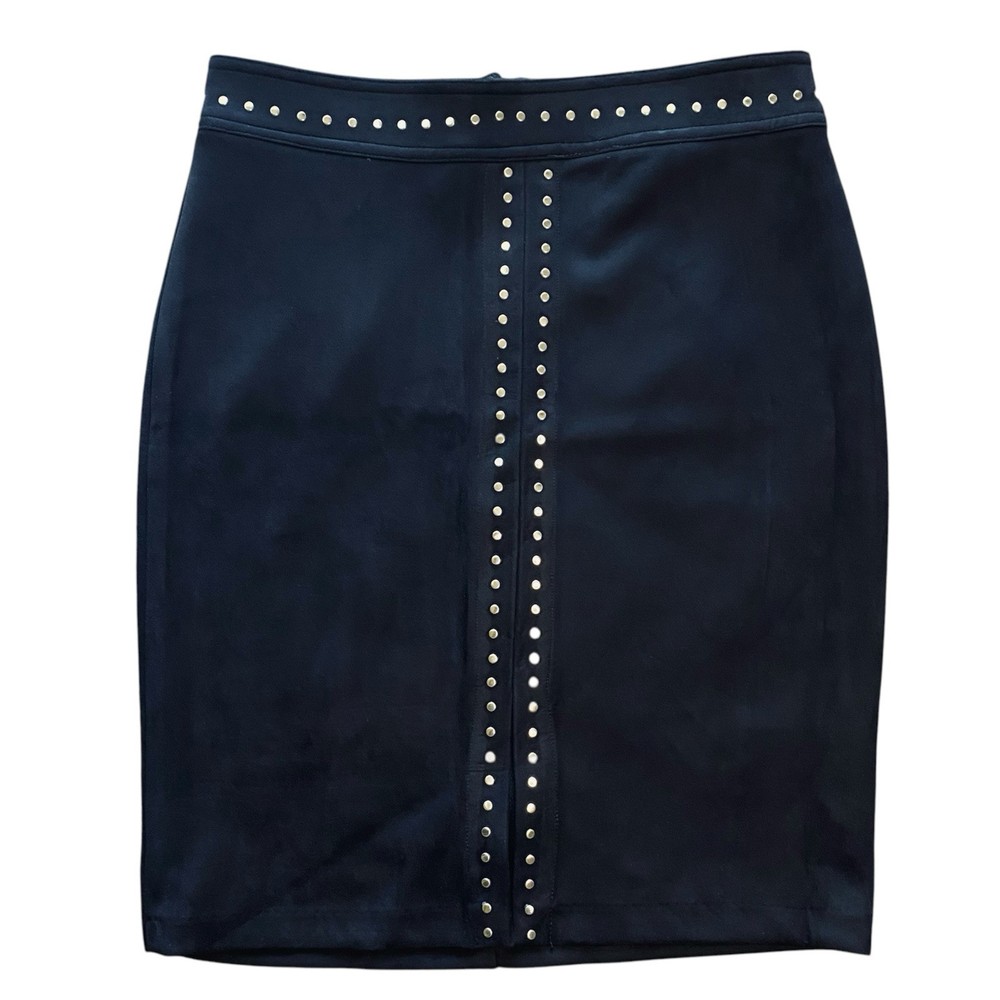 Catherine Malandrino Womens Black Faux Leather Studded Knee-Length Skirt Size 6