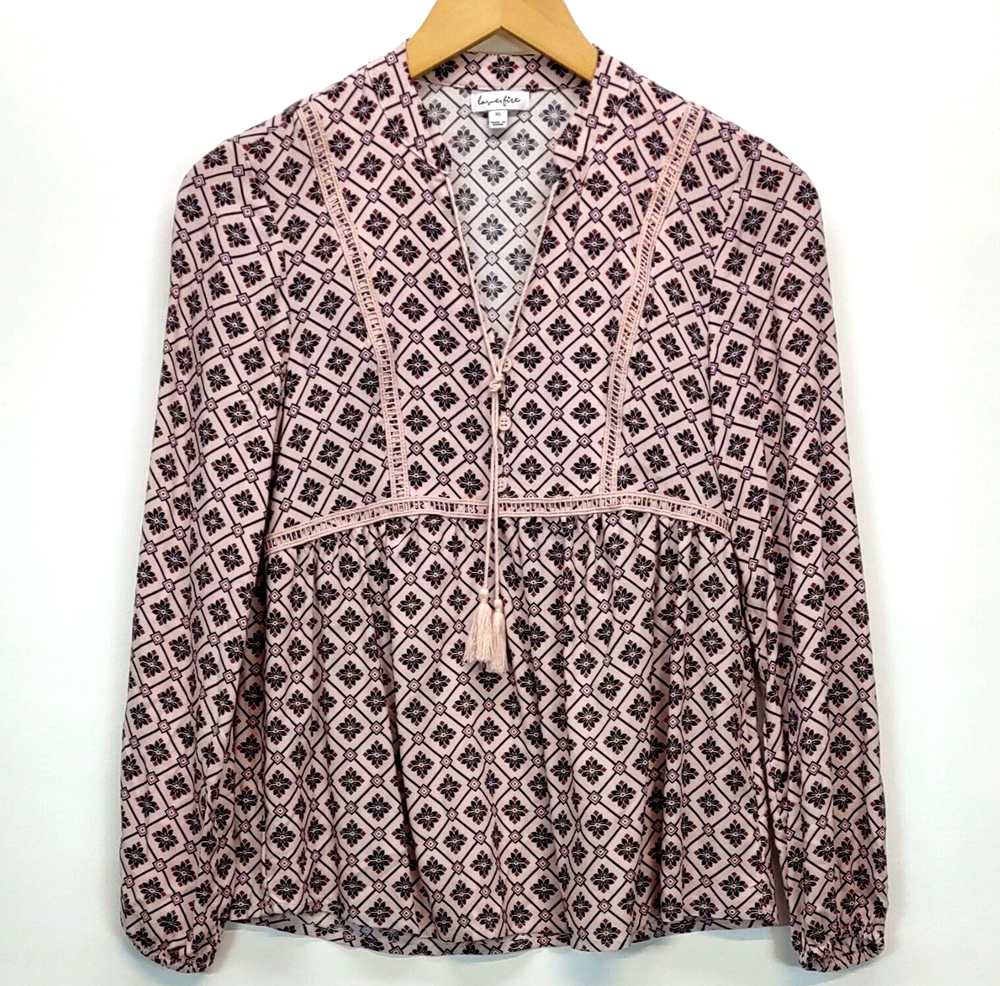 Boho Rayon V-Neck Tassel Top for Women in Multicolor - XS