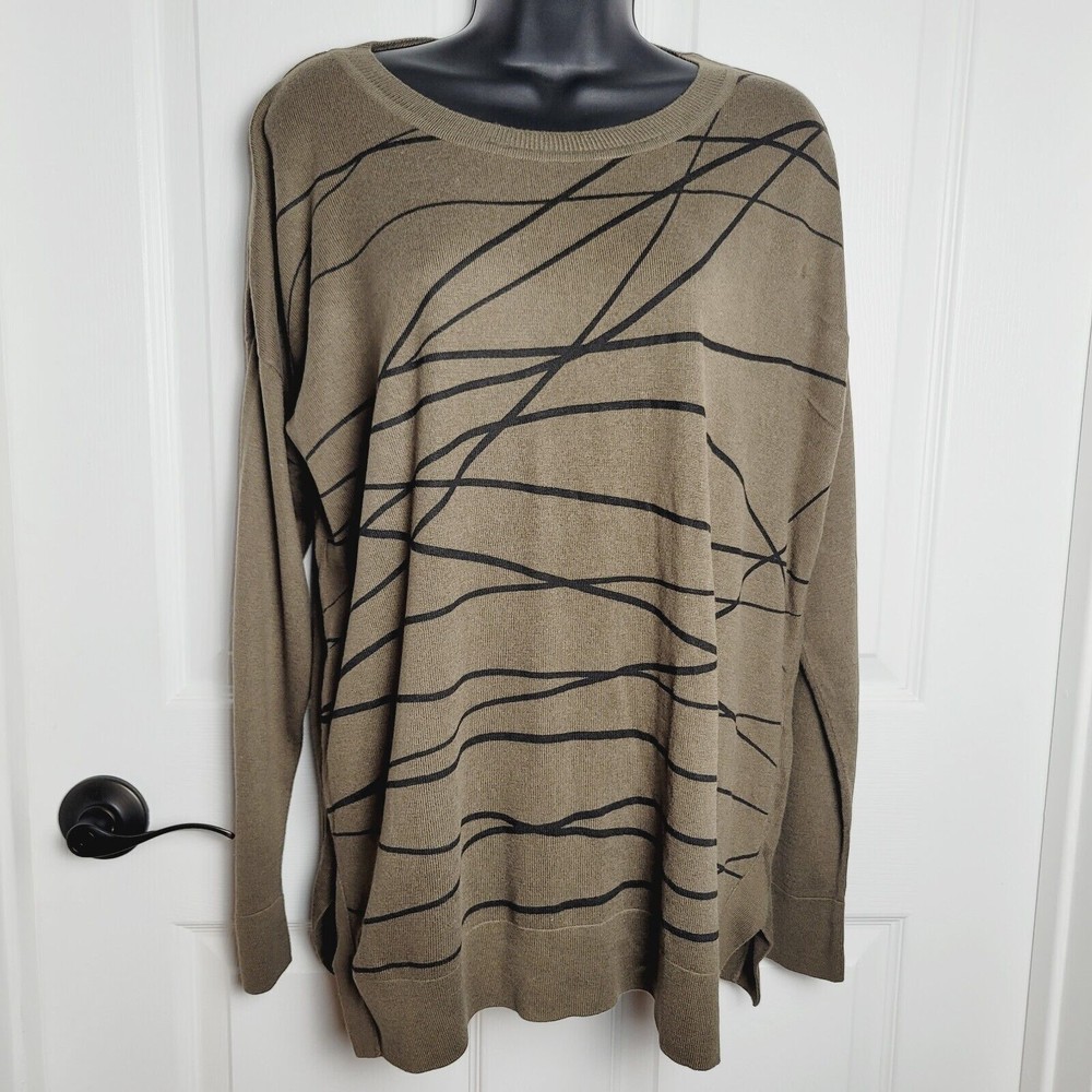 Planet Lauren G Sweater Womans OS Brown Tunic Geometric Stripe Modal Lagenlook