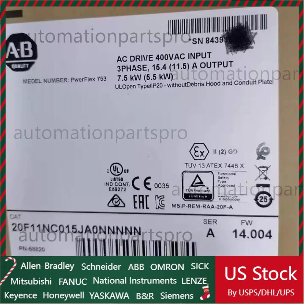 Allen Bradley 20F11NC015JA0NNNNN PowerFlex 753 AC Drive, Air Cooled  US Free Tax