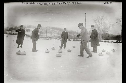 Photo:Curlers on field - 'Skips' of Yonkers team,Curling,five men