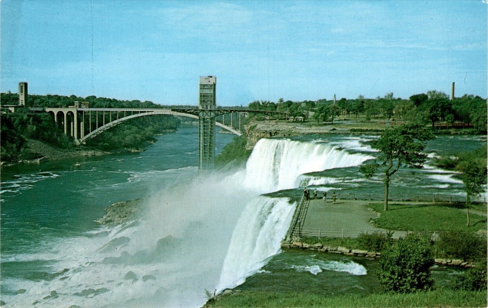 Vintage M Spitalny Postcard of American Falls and Rainbow Bridge  