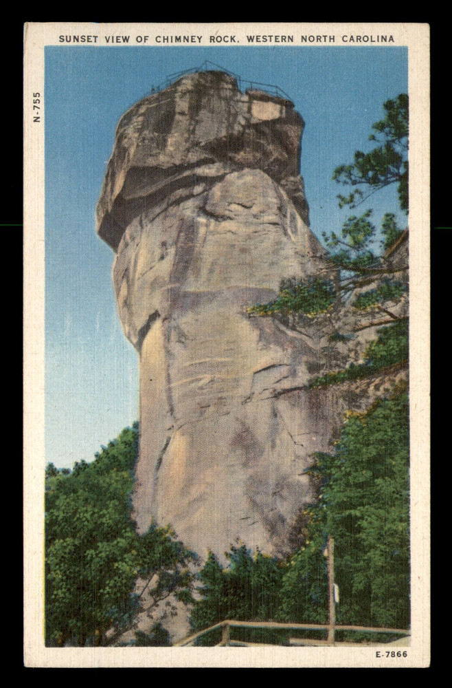 Sunset View Of Chimney Rock Western North Carolina NC Unp Linen Postcard