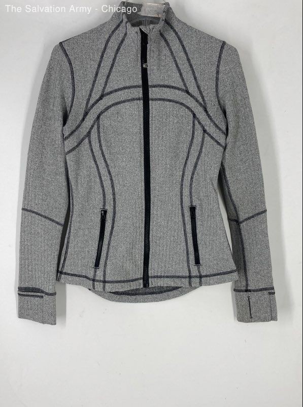 Lululemon Athletica Womens Gray Herringbone Long Sleeve Full Zip Jacket Size 8