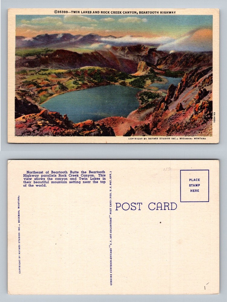 Beartooth Highway, MT-Montana, Twin Lakes Rock Creek Canyon Vintage Postcard