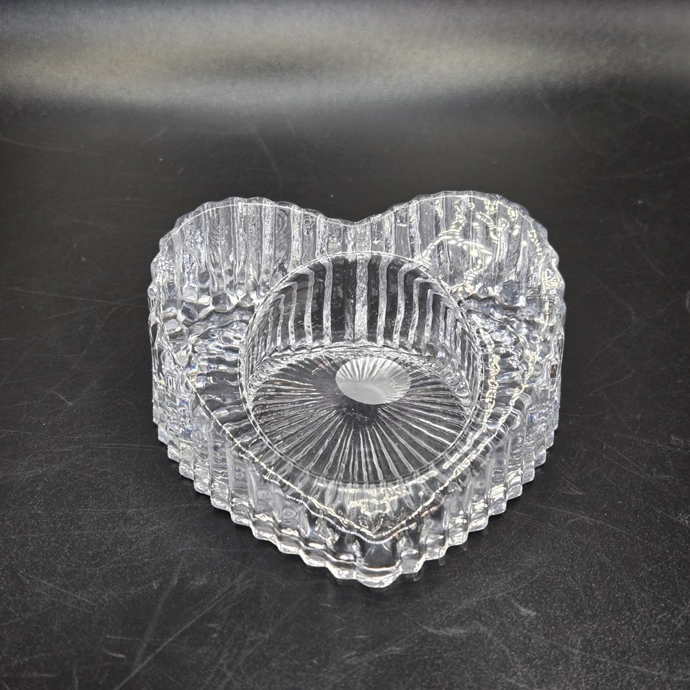 Vintage 24% Lead Crystal Heart Shaped  Glass Candle Tea Light Votive Holder