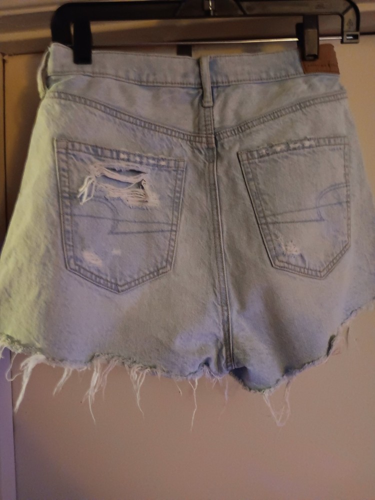 American Eagle Womens Highest Rise 90s Boyfriend Shorts 8 Blue Distressed Denim