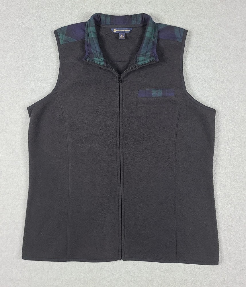 Brooks Brothers Fleece Vest Mens M Flannel Collar Full Zip Sleeveless Jacket