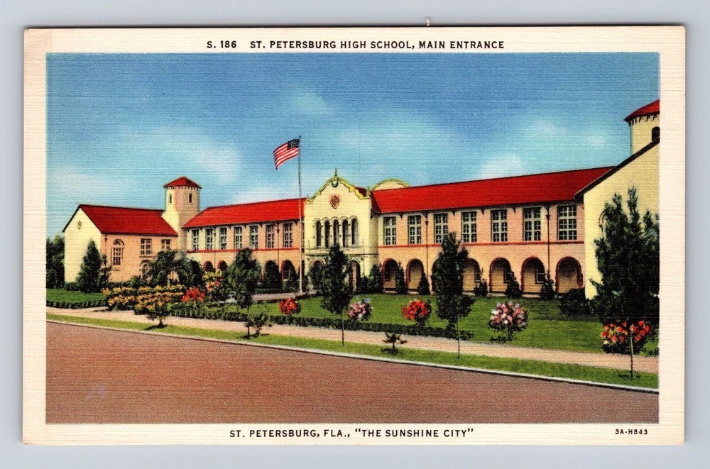 St Petersburg FL-Florida, St Petersburg High School, Antique Vintage Postcard