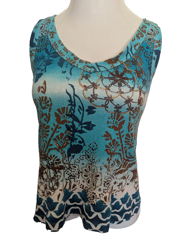 White Stag Tee tank top XL 16/18 turquoise blue brown gold 100% cotton