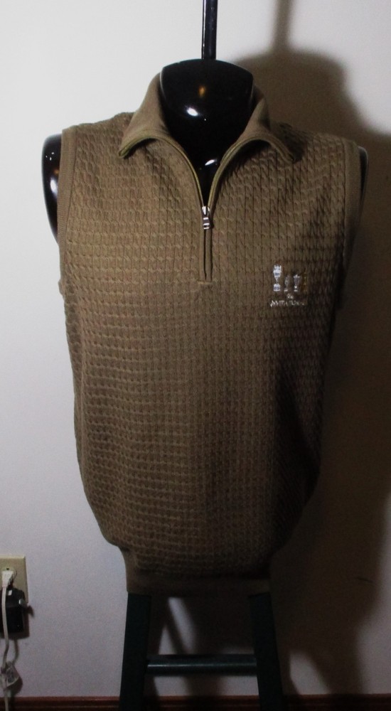 BYRON NELSON Olive Brown 100% Merino Wool Golf Vest Men's Size L NWOT