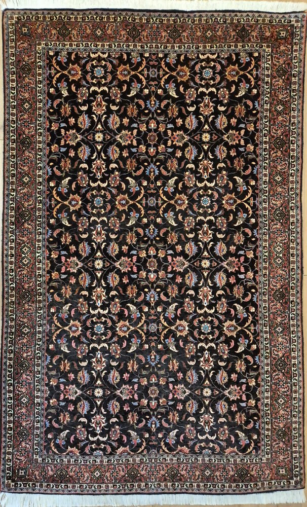 Bidjar Rug Cork Wool Silk Floral All Over Pattern Fine Knotting