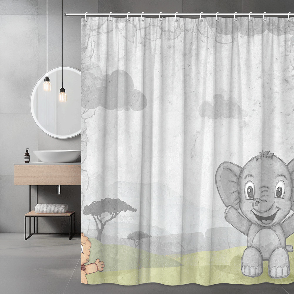 Safari Animals Shower Curtain Elephant Lion Kids Nursery