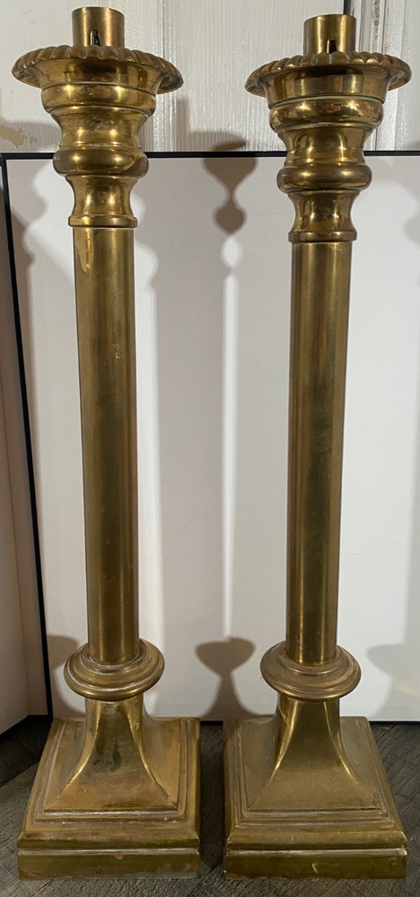 *** Pair Of Vintage Brass Catholic Church Altar Candle Sticks 18.375