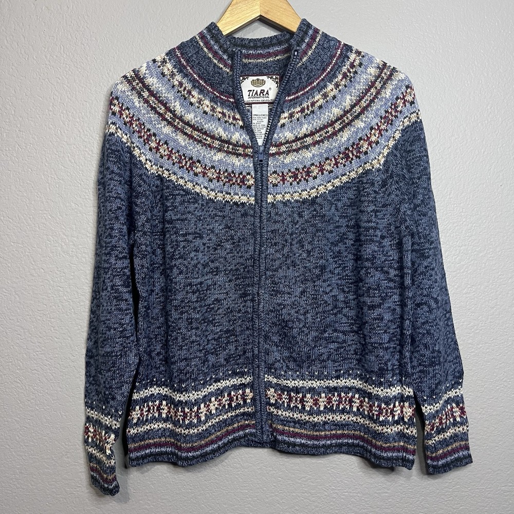 Vintage Tiara International Fair Isle Full Zip Cardigan Sweater Unisex Small