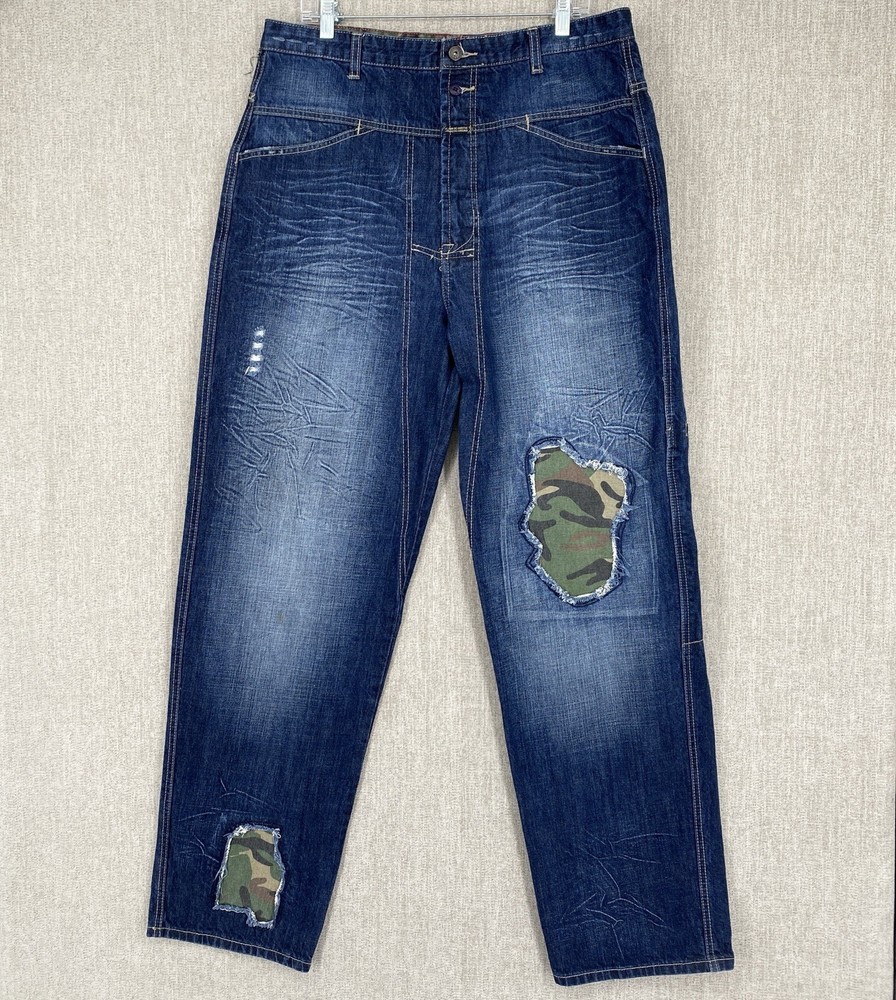 Marithe Francois Girbaud Mens 34x33 Relaxed Baggy Camo Y2K Denim Jeans  