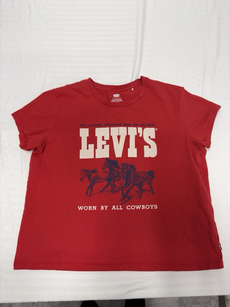 Levis Shirt Women XL Red Graphic Cowboy Western Horses Worn By All Cowboys Tee