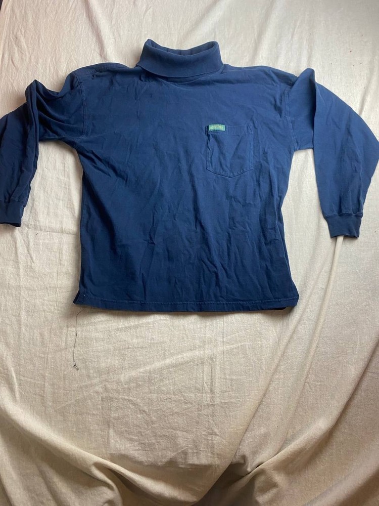 Vintage Duck Head  Mock Turtleneck Long Sleeve Shirt Mens Large Blue Pocket