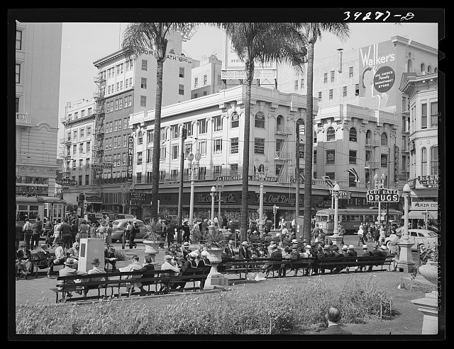 Photo:San Diego California 1941 Downtown Square Mid-City Palm Trees Shops