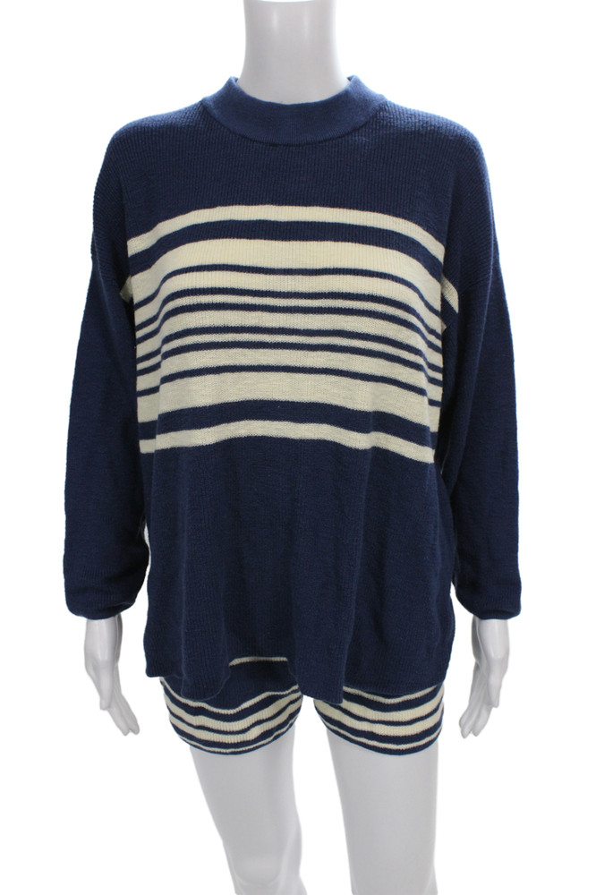 Free People Womens Striped Mock Neck Pullover Sweater Blue Petite Size SFree Shipping in US $100+ Orders | $6.95 Orders Below
