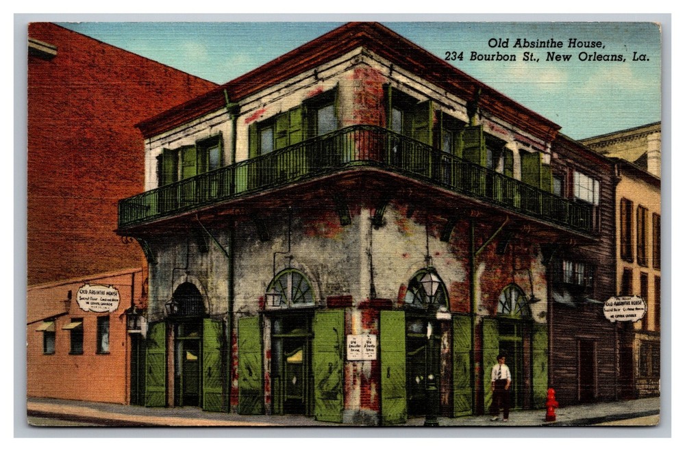 New Orleans LA Old Absinthe House Bourbon Street Linen Postcard-image