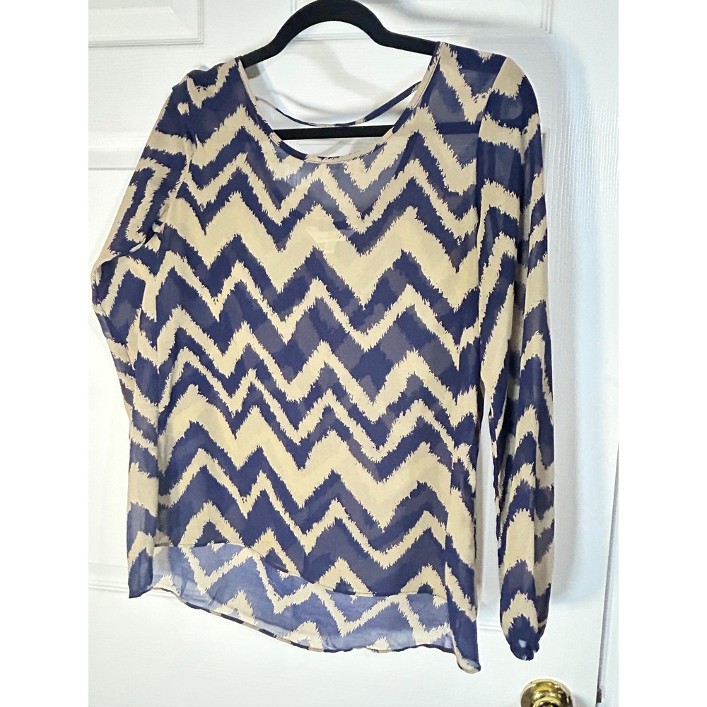 Charming Charlie Women's Small Long Sleeve Chevron Print Sheer Top Blouse